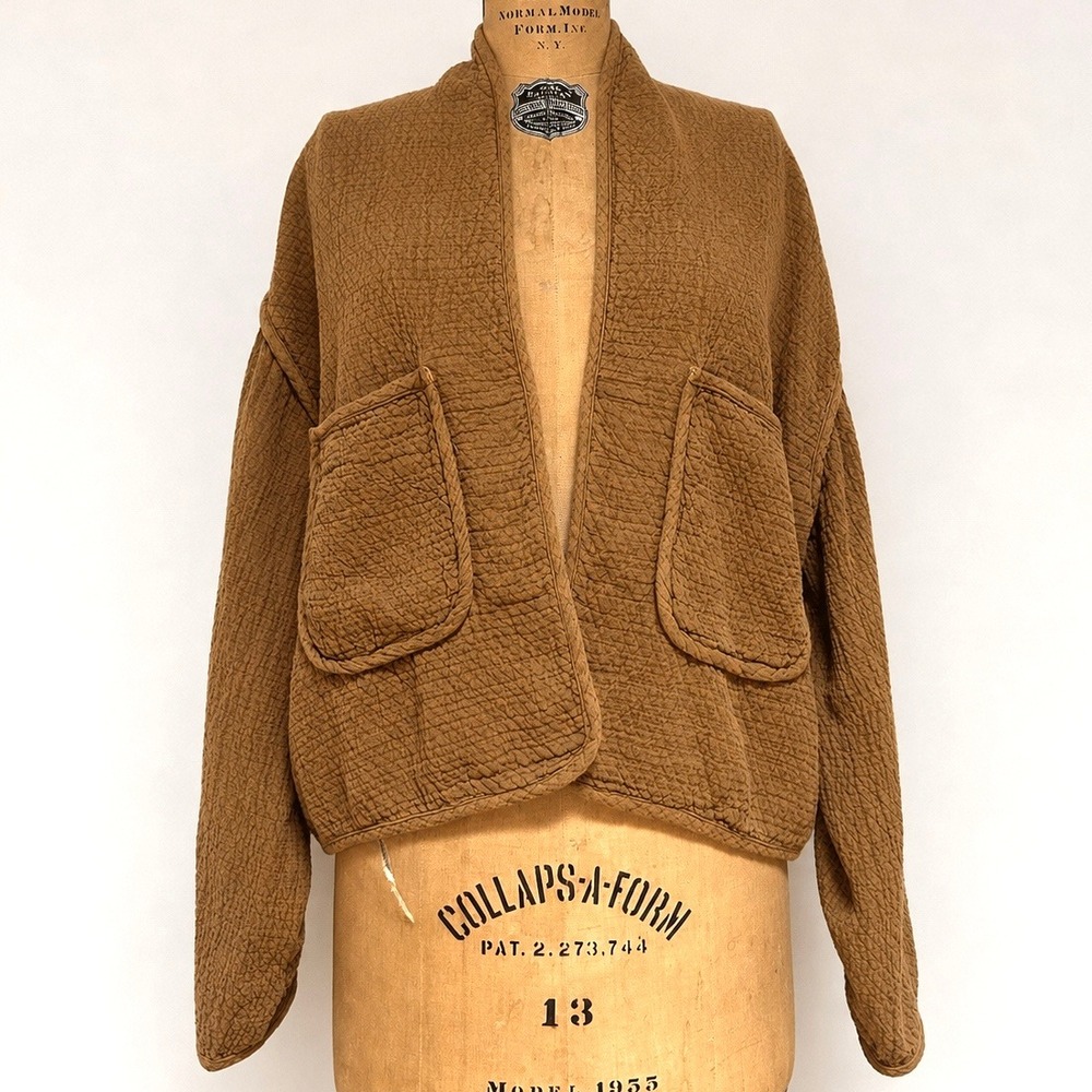 Indi & Cold Women's XL Brown Double Gauze Cotton Jacket Open Front Oversized